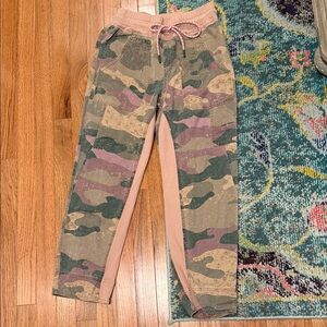 Anthropologie Camo Straight-Leg Pants in Olive, Pink, and Tan